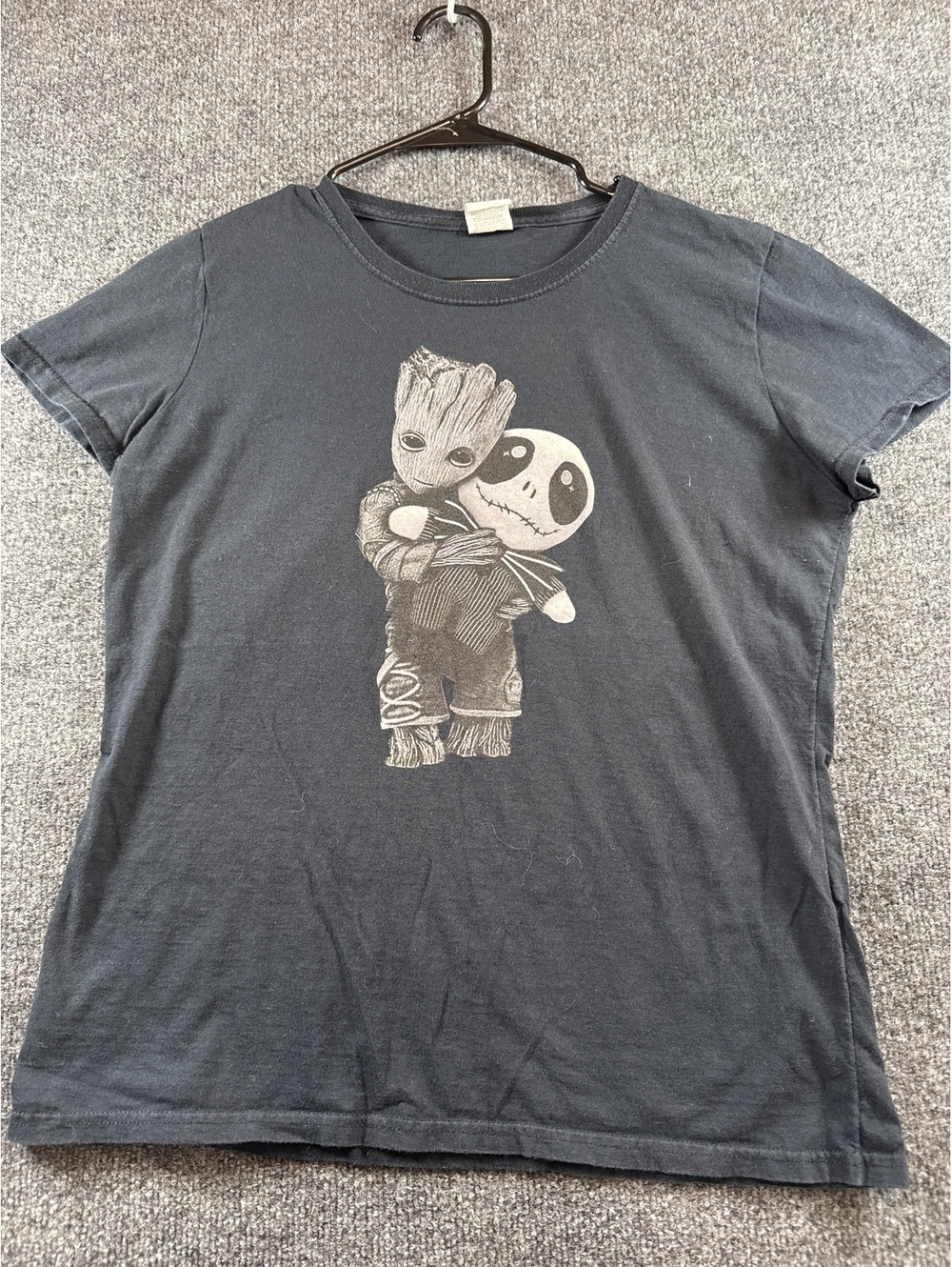 Baby Groot Jack Skellington Womens L Black Graphic T Shirt Nightmare Christmas